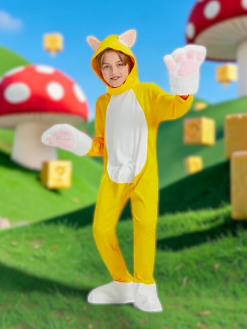 Kid's Yellow Cat Costume Inspired By Mario Bros Cat Mario, S